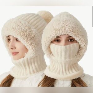 Cozy, Beige Balaclava Faux Fur Lined Winter Hat/Neck Warmer/Face Protector. New